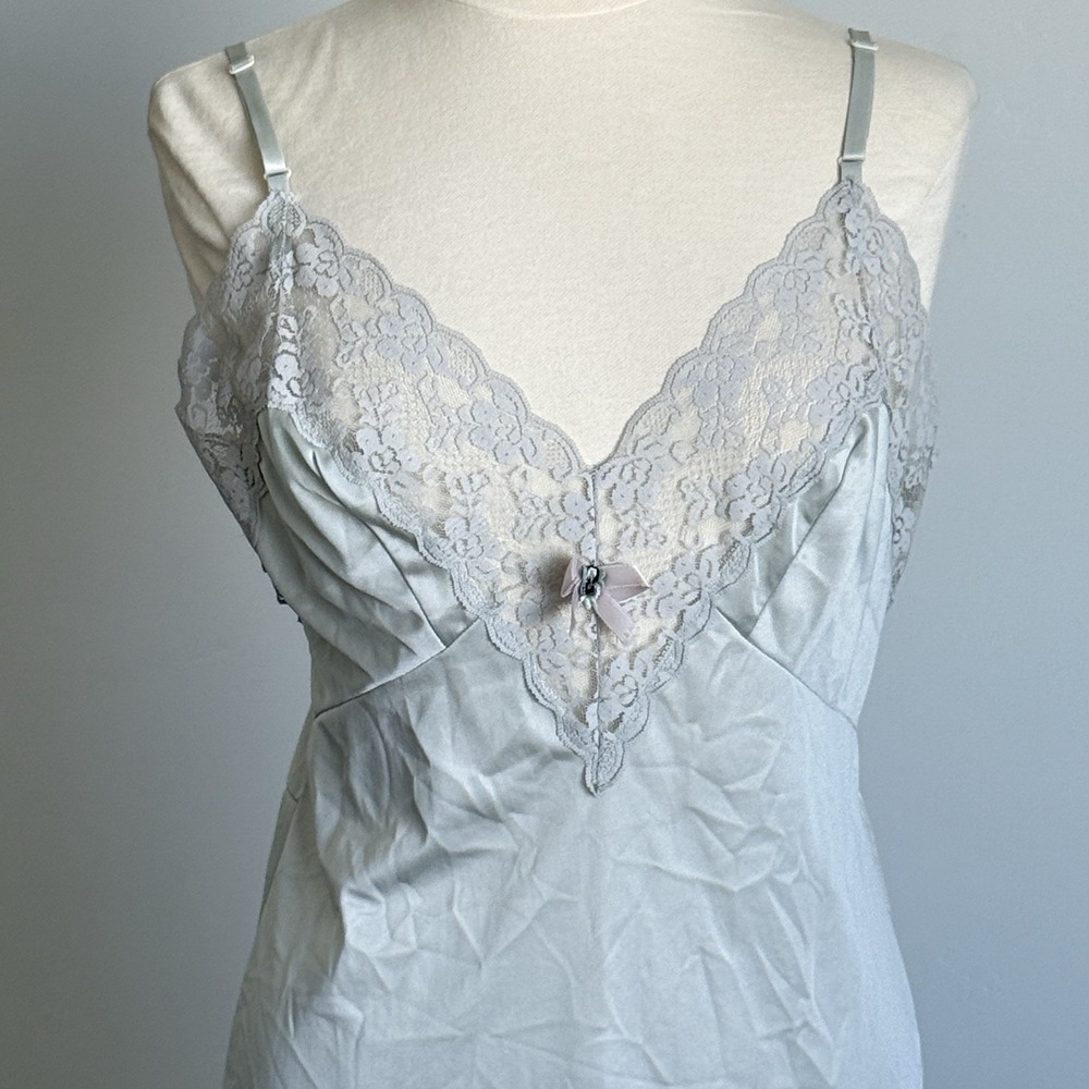 VTG Slip Dress Lace Silky Women M 36 Lingerie Cocktails Nylon babydoll - Picture 1 of 8